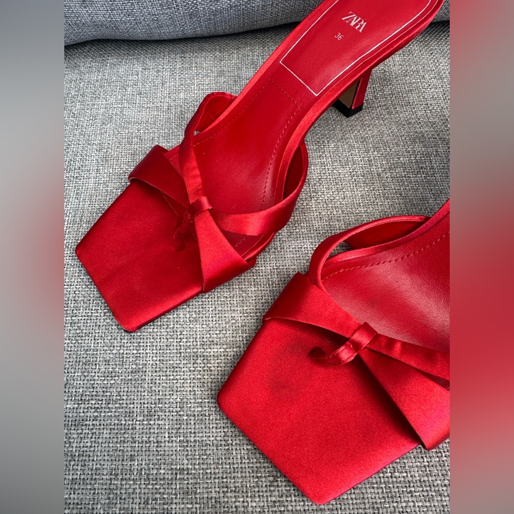 Zara Scarlet Satin Heels - Picture 4 of 7